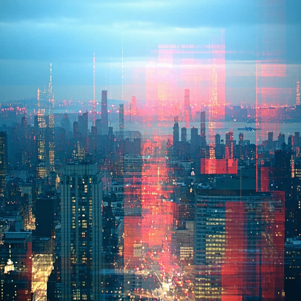 Cityscape with digital overlay-1
